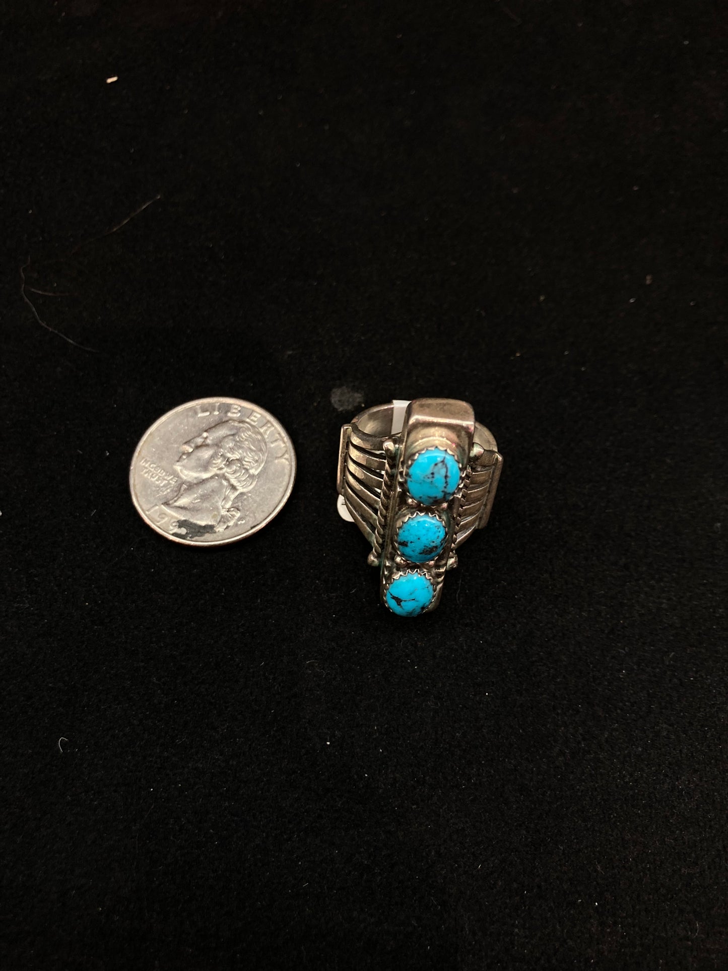 7.0 3 Stone Turquoise Ring by Russel Sam, Navajo