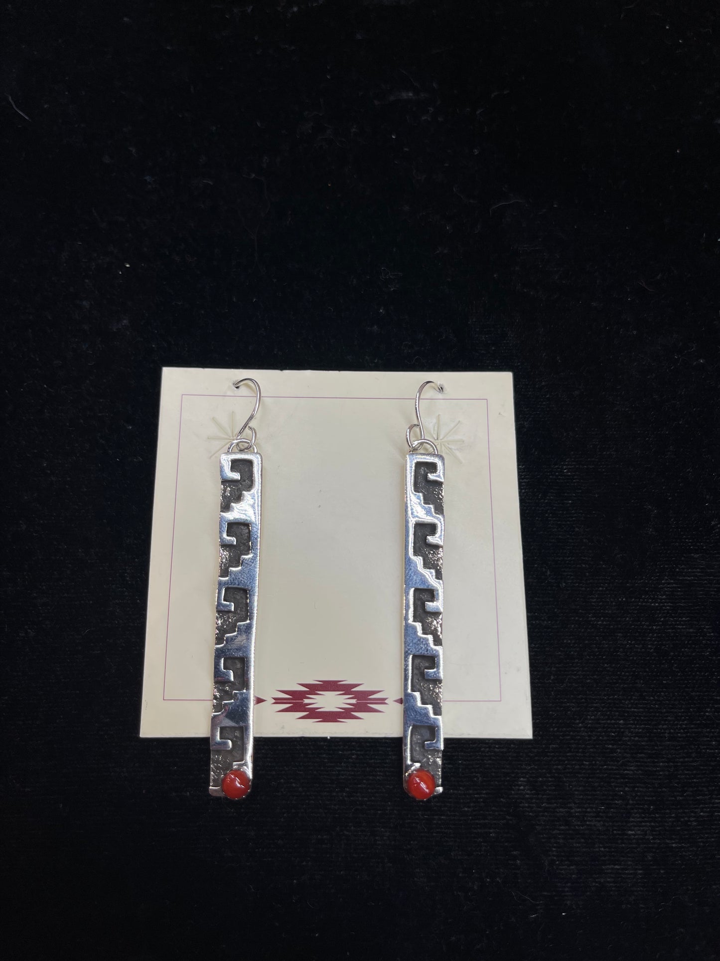 Silver Overlay Earrings with Coral by Marie Jackson, Navajo