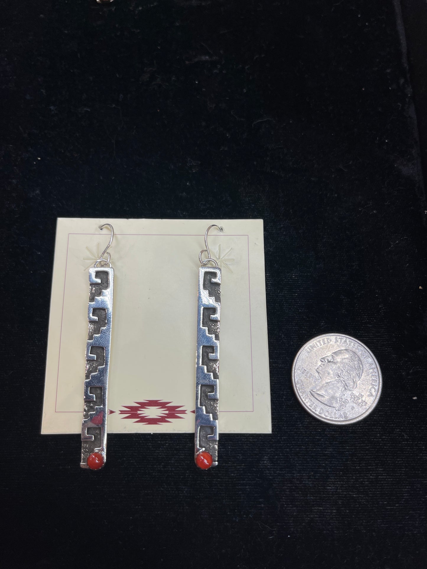 Silver Overlay Earrings with Coral by Marie Jackson, Navajo