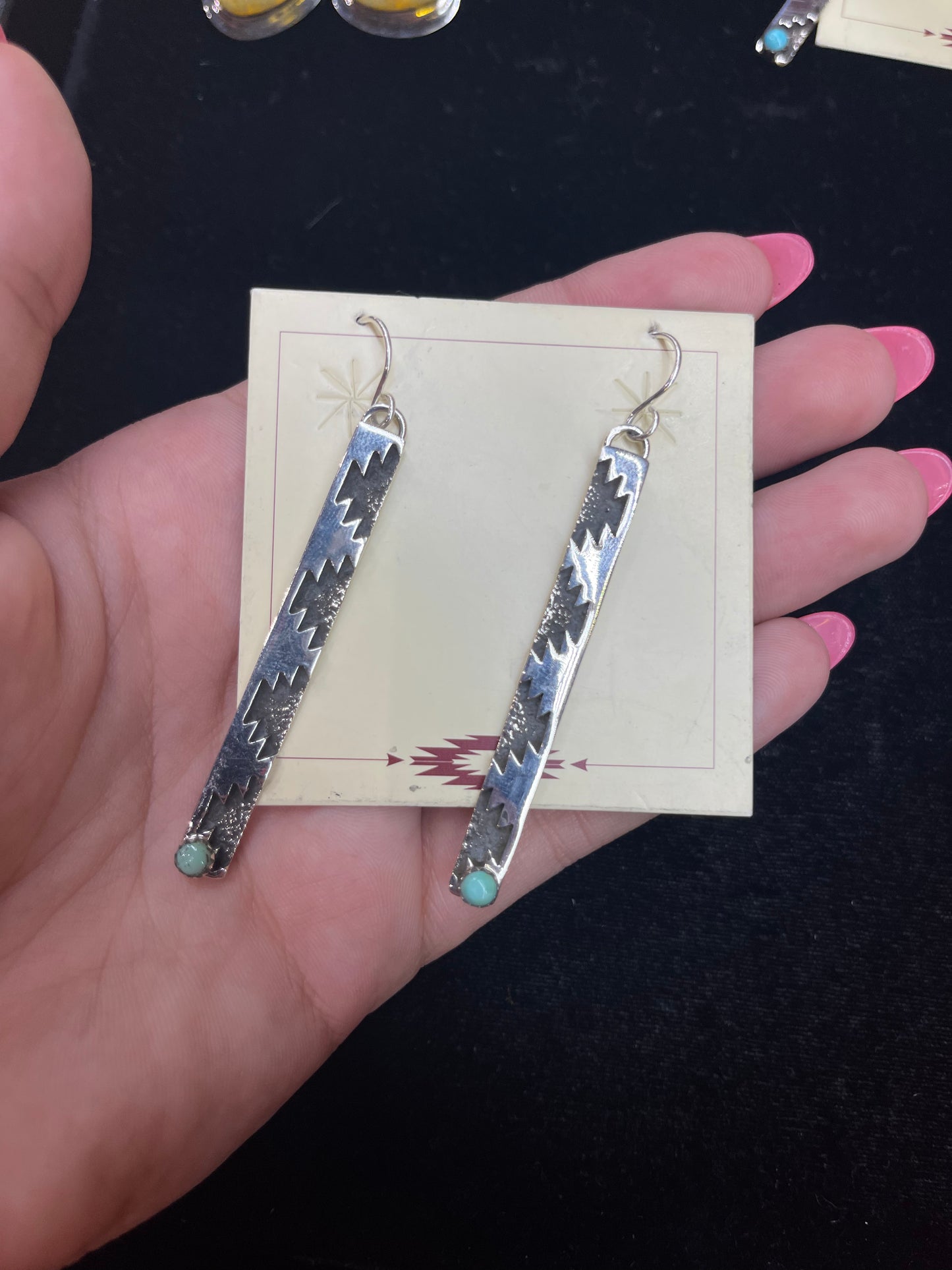 Silver Overlay Earrings with Sleeping Beauty Turquoise by Marie Jackson, Navajo