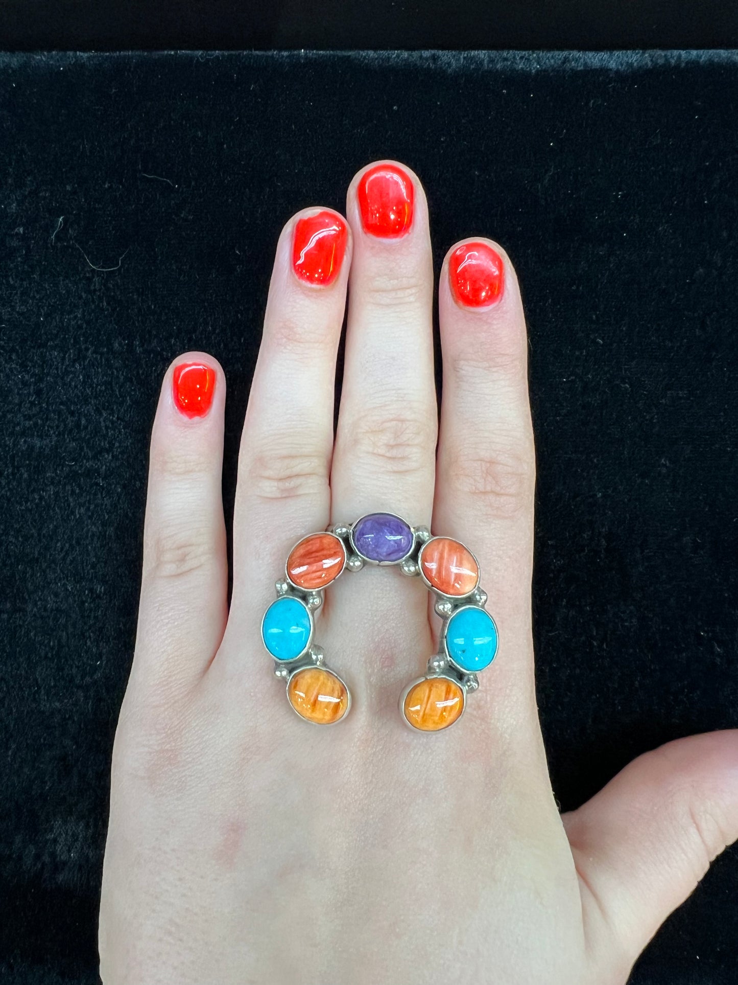 Horse Shoe Multi-stone Ring by G. James Navajo made (size 8.5)