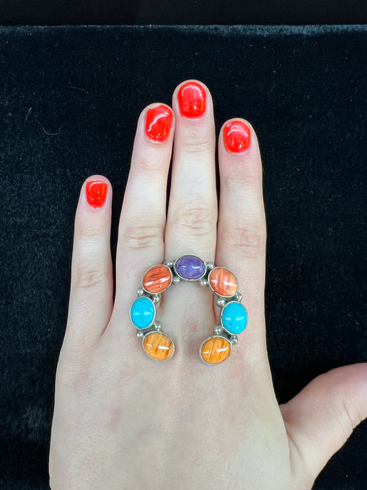 Horse Shoe Multi-stone Ring by G. James Navajo made (size 8.5)