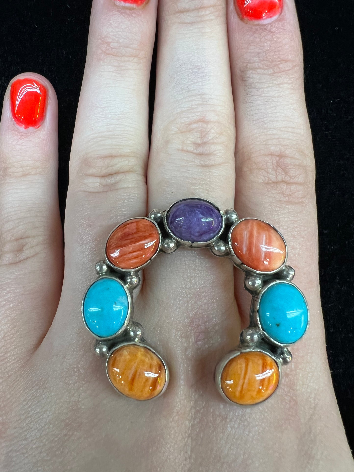 Horse Shoe Multi-stone Ring by G. James Navajo made (size 8.5)
