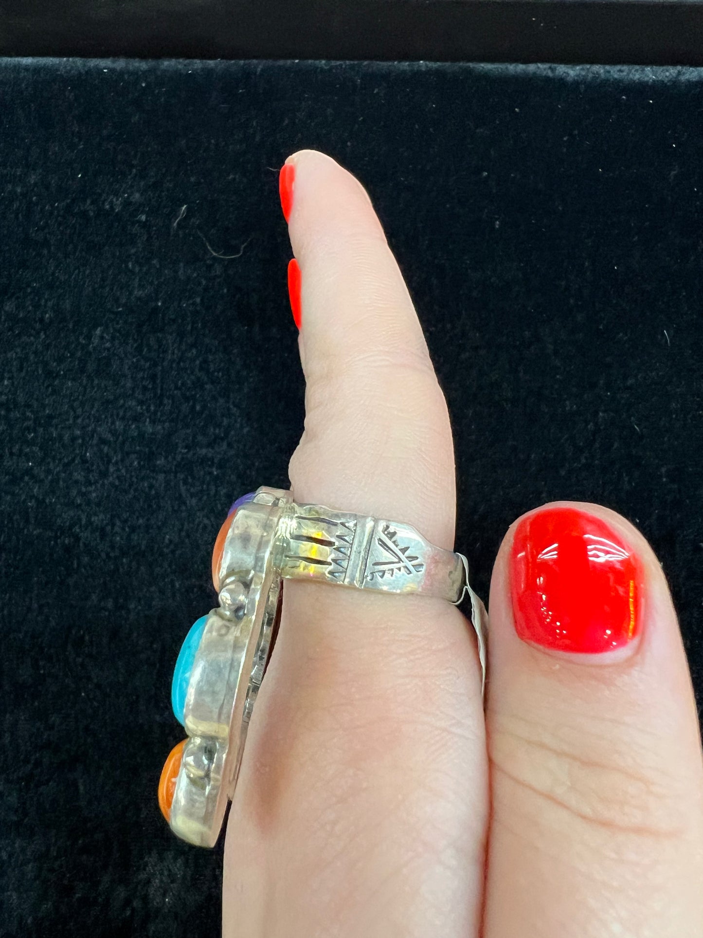Horse Shoe Multi-stone Ring by G. James Navajo made (size 8.5)