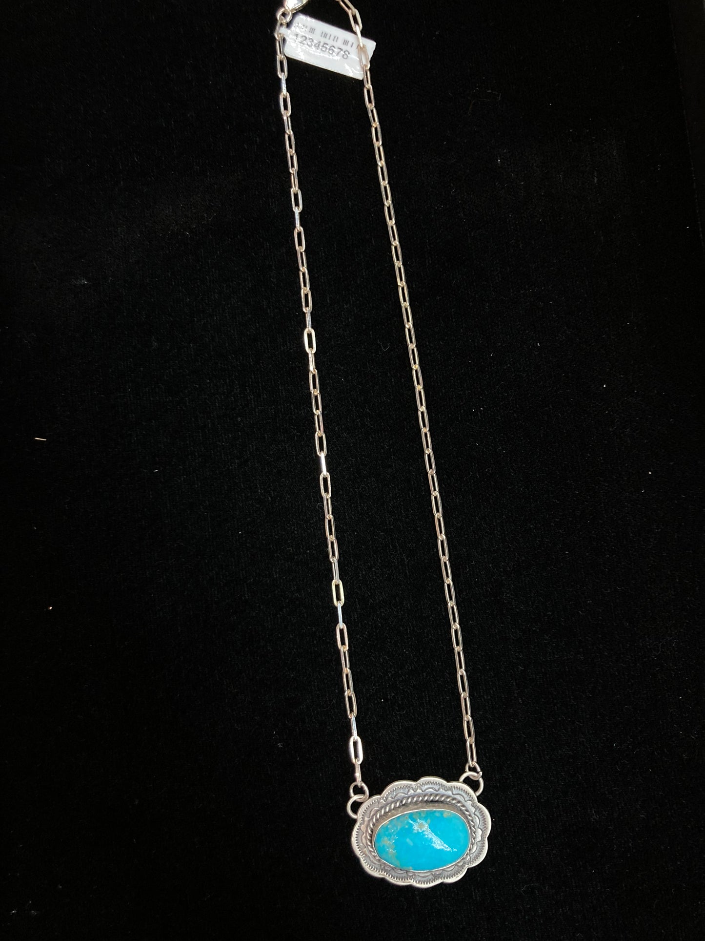 16" Kingman Turquoise Bordered Necklace by Gilbert Platero