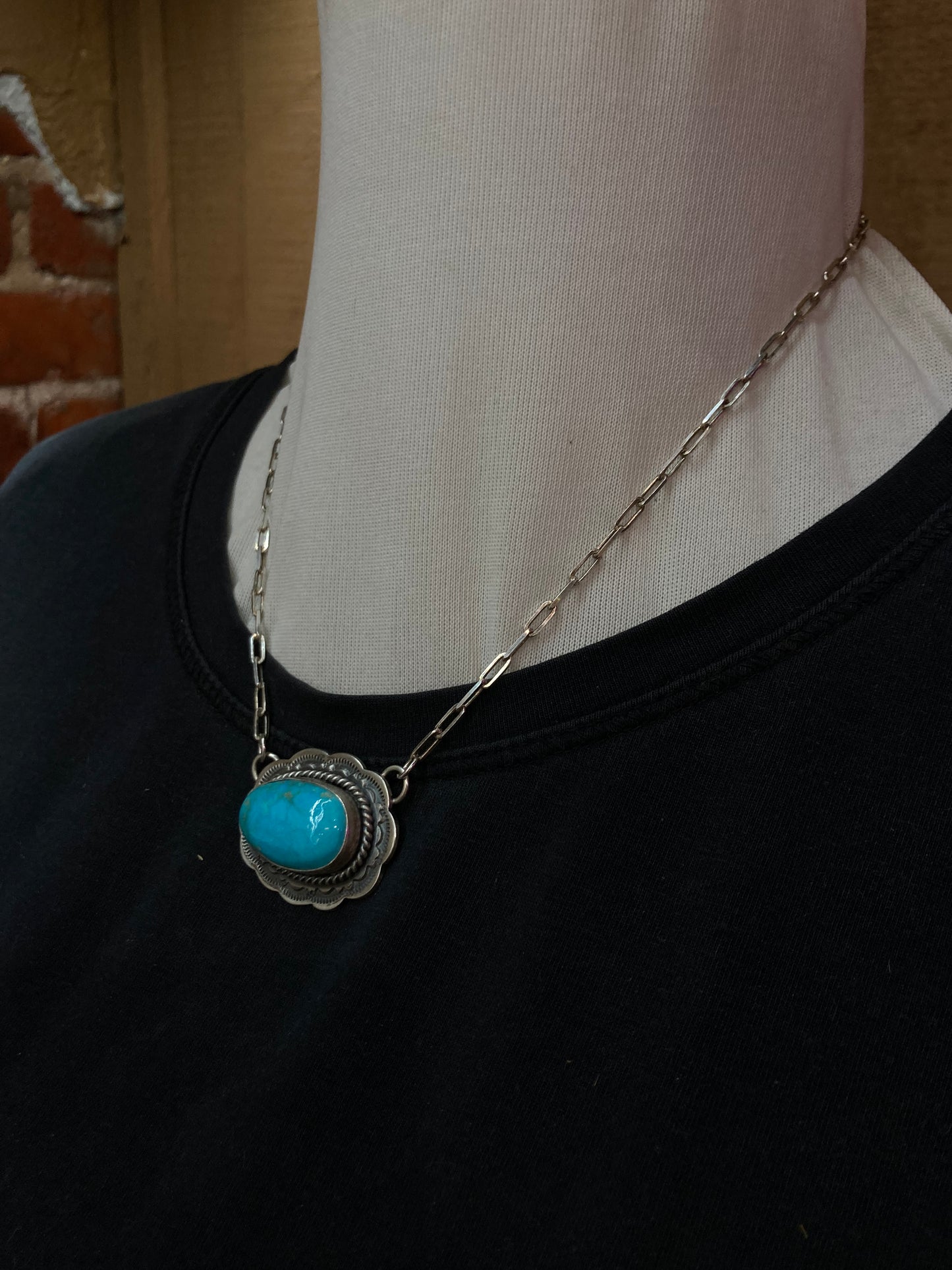 16" Kingman Turquoise Bordered Necklace by Gilbert Platero