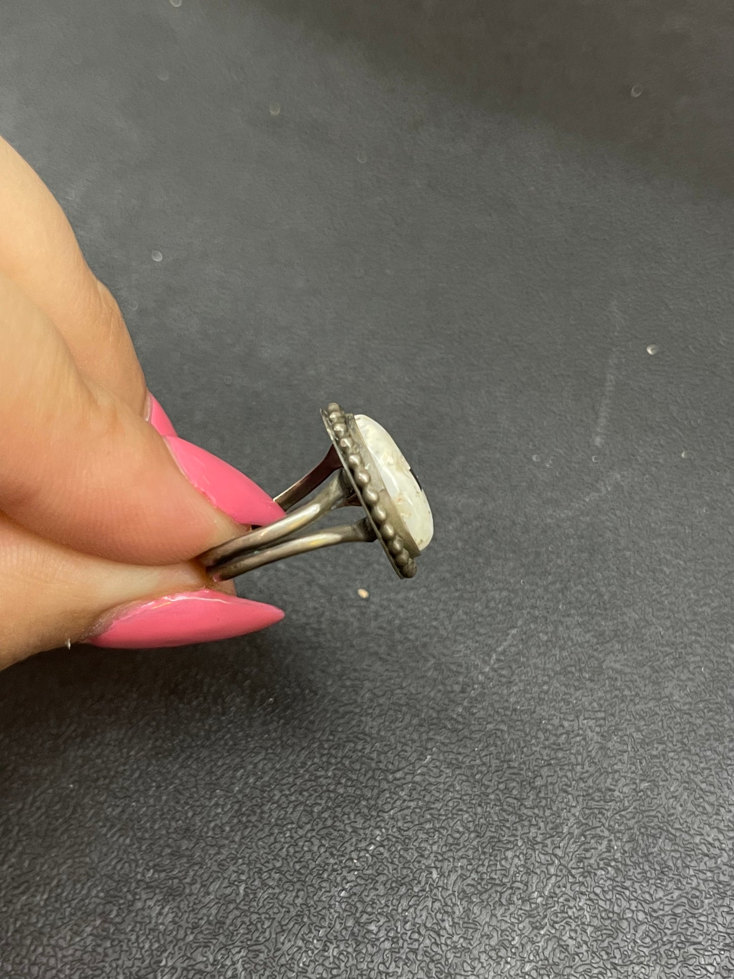 5.5 Dainty White Buffalo Ring by Navajo Artist