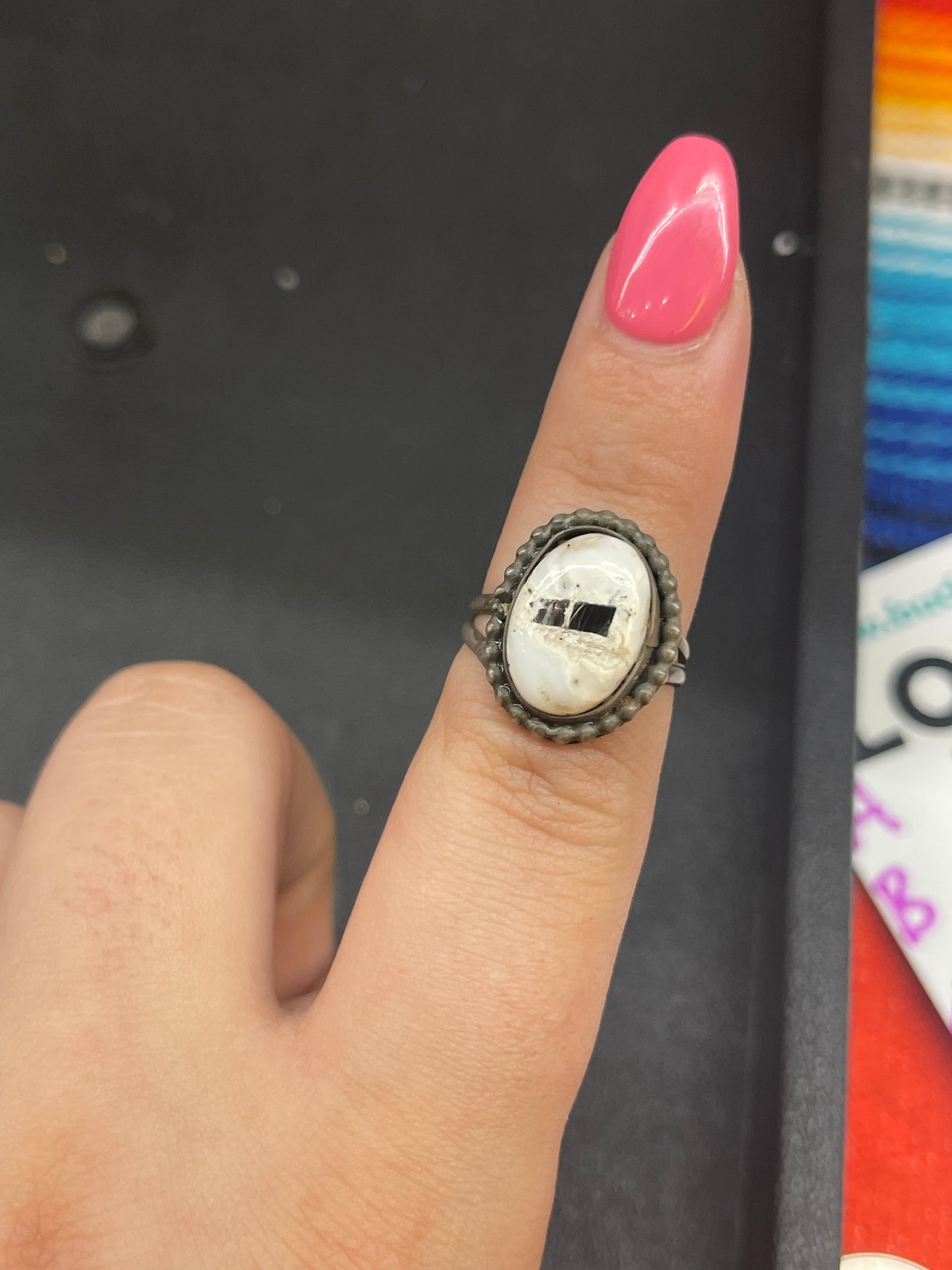 5.5 Dainty White Buffalo Ring by Navajo Artist