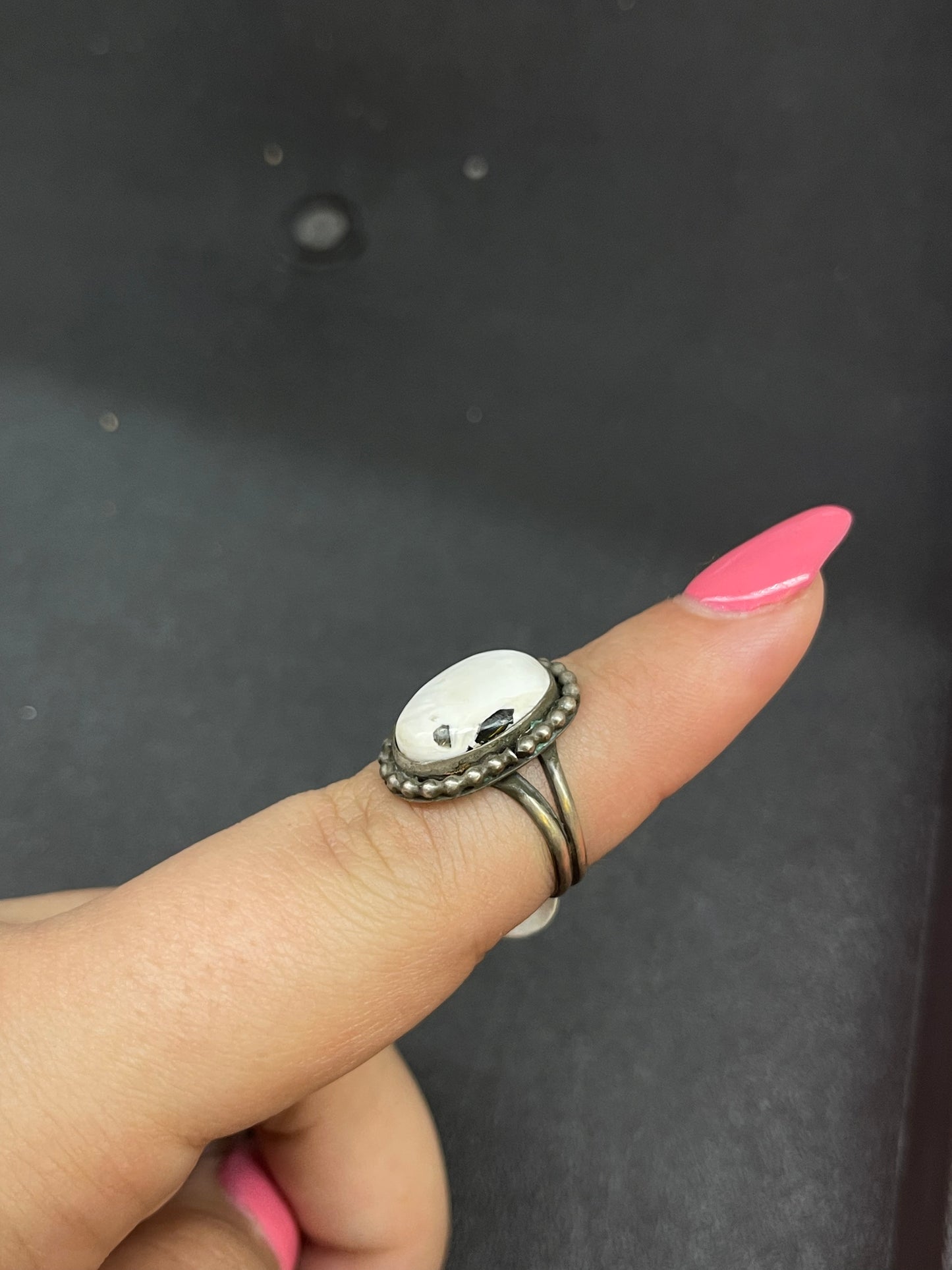 5.5 Dainty White Buffalo Ring by Navajo Artist