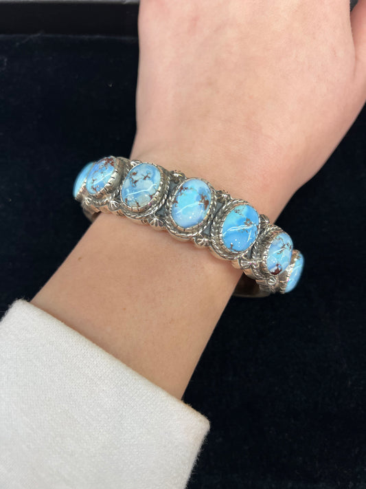 Heavy Silver Golden Hills Turquoise Cuff by Thomas Yazzie (7.25”)