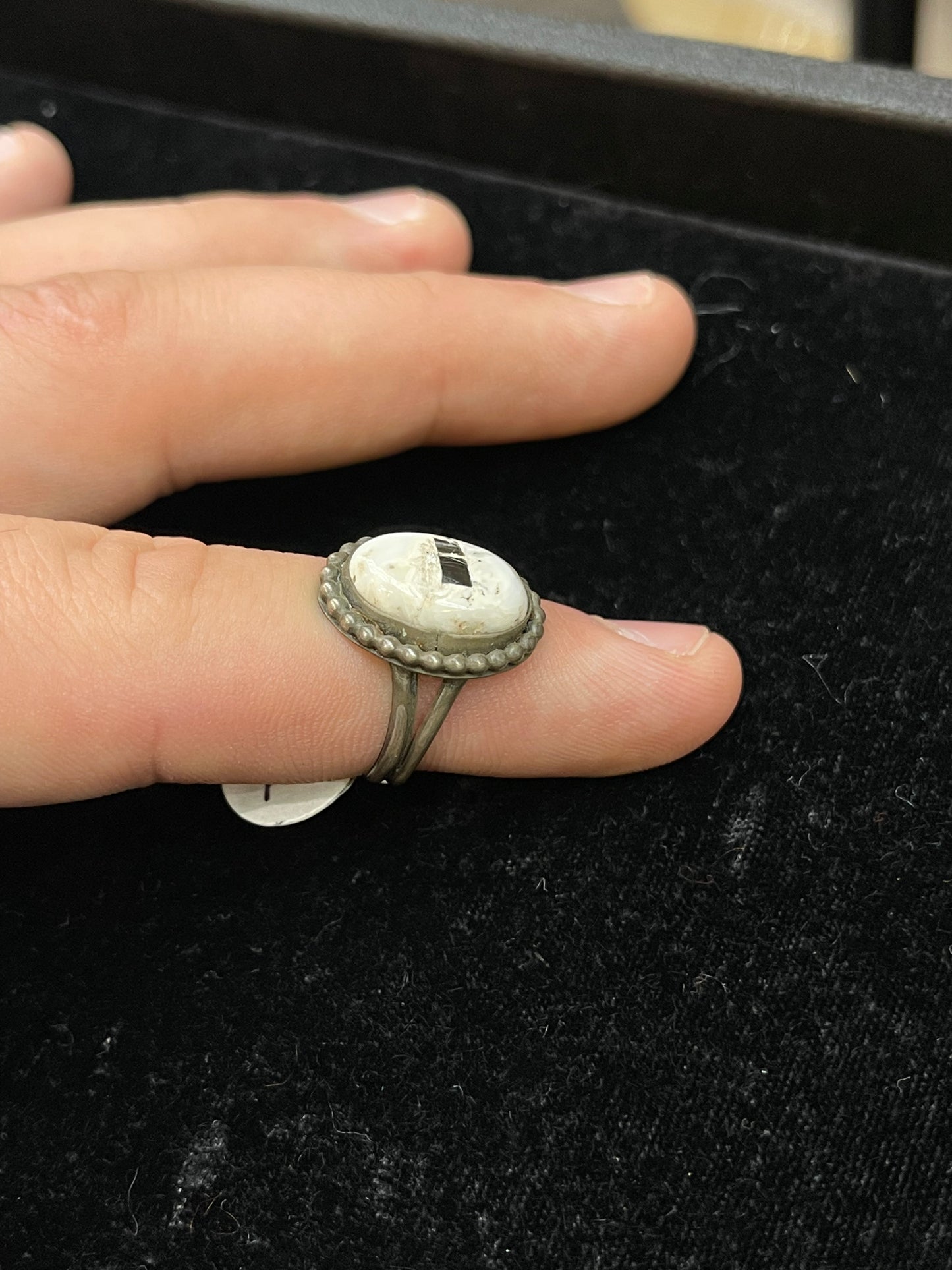5.5 Dainty White Buffalo Ring by Navajo Artist