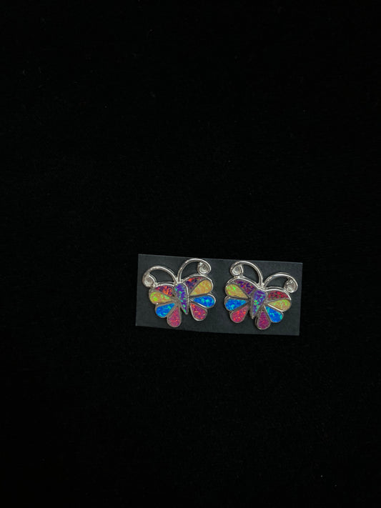 Rainbow Opal Butterfly Post Earrings by Emma Edaakie, Zuni