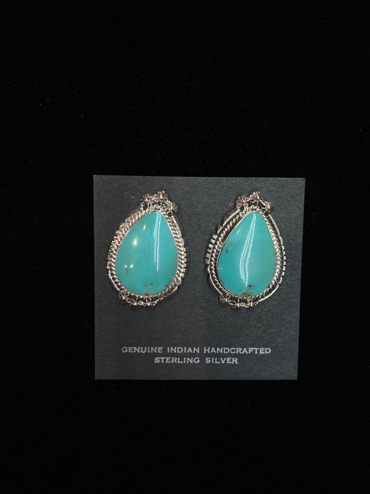 Turquoise Teardrop Border Post Earrings by Freida Martinez, Navajo