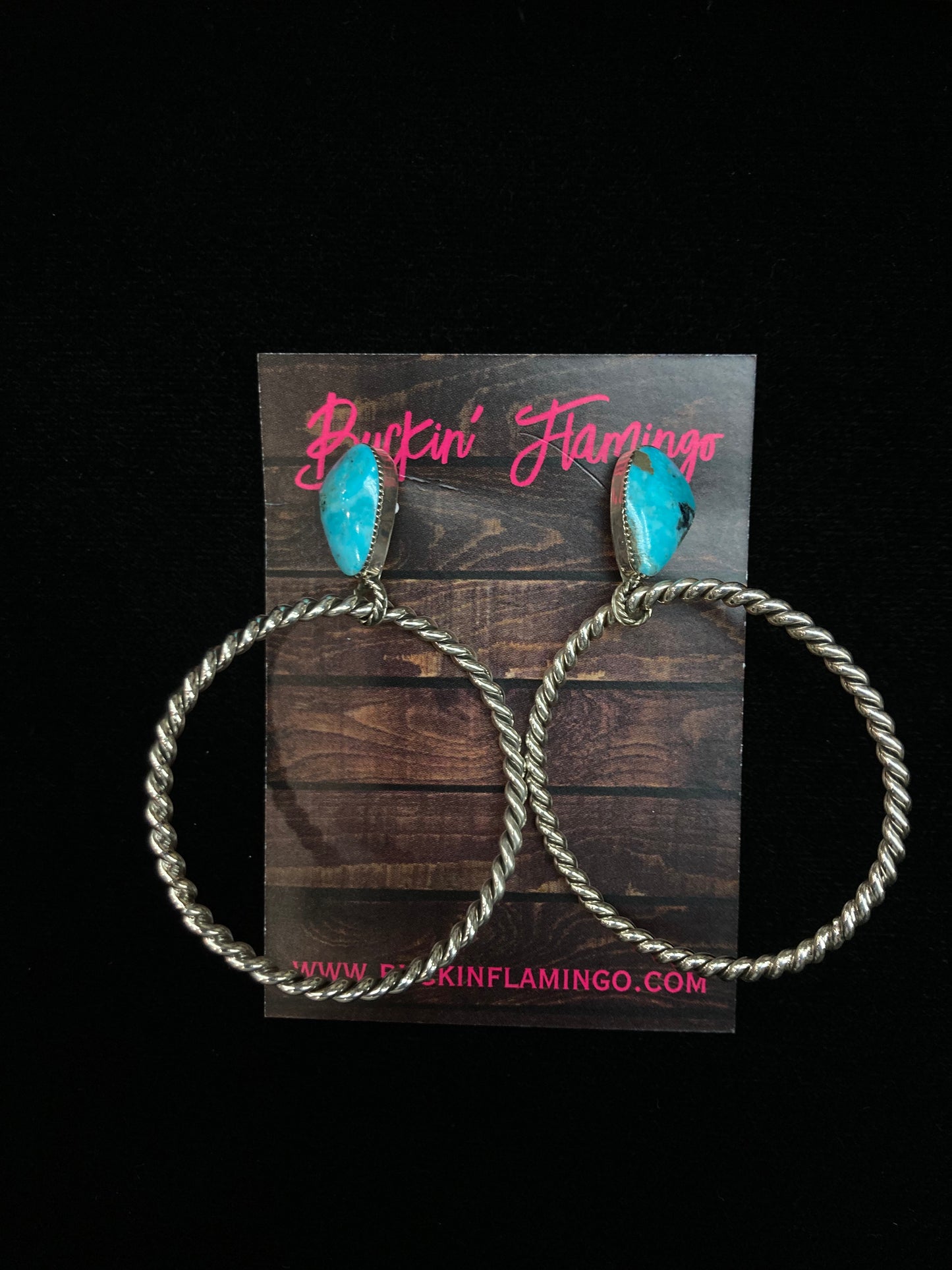 Turquoise Post Dangle Twisted Hoop Earrings by Jerome Lee, Navajo