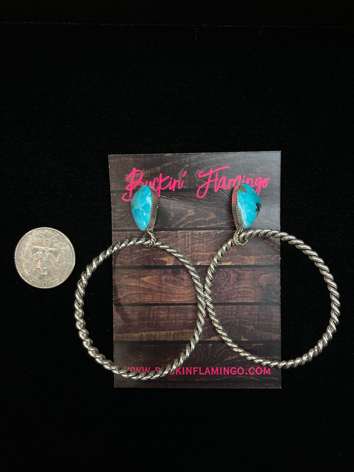 Turquoise Post Dangle Twisted Hoop Earrings by Jerome Lee, Navajo