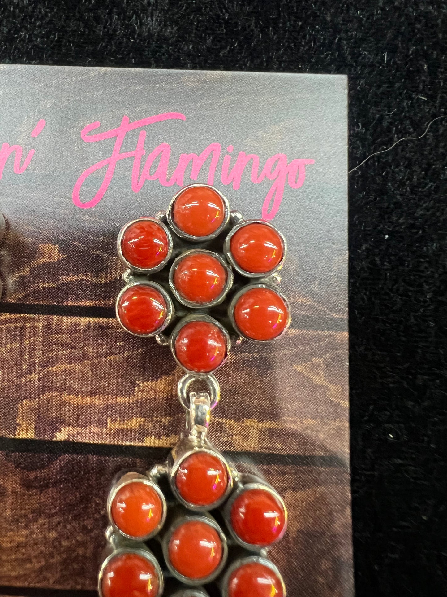 Red Coral Cluster Dangle Earrings