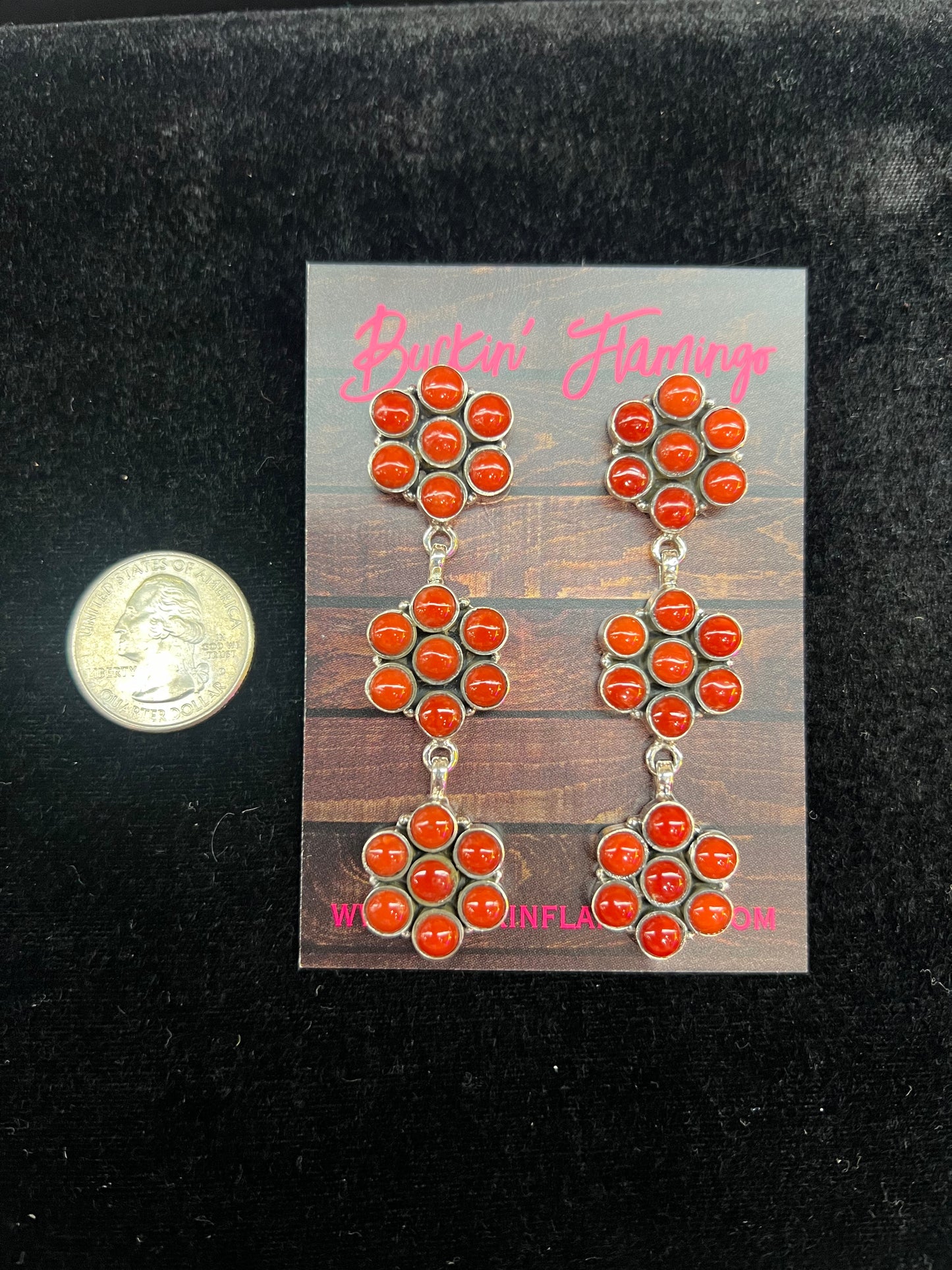 Red Coral Cluster Dangle Earrings