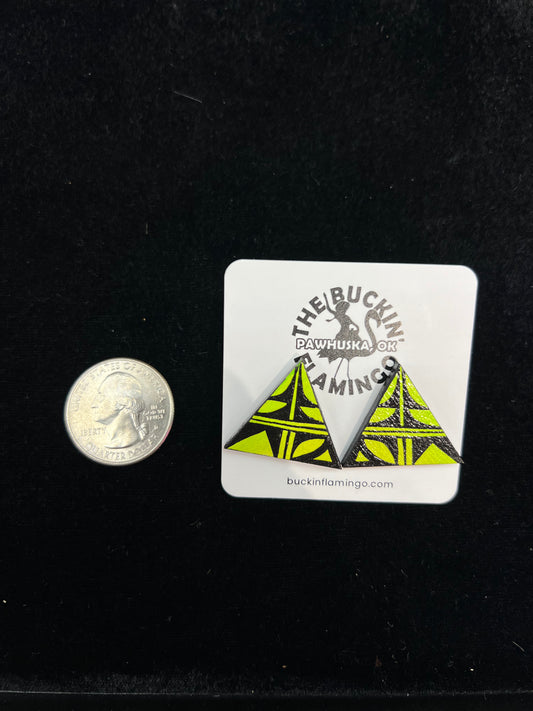 Hand cut & Hand painted Wooden Triangle Earrings by Micah Garcia, Santo Domingo