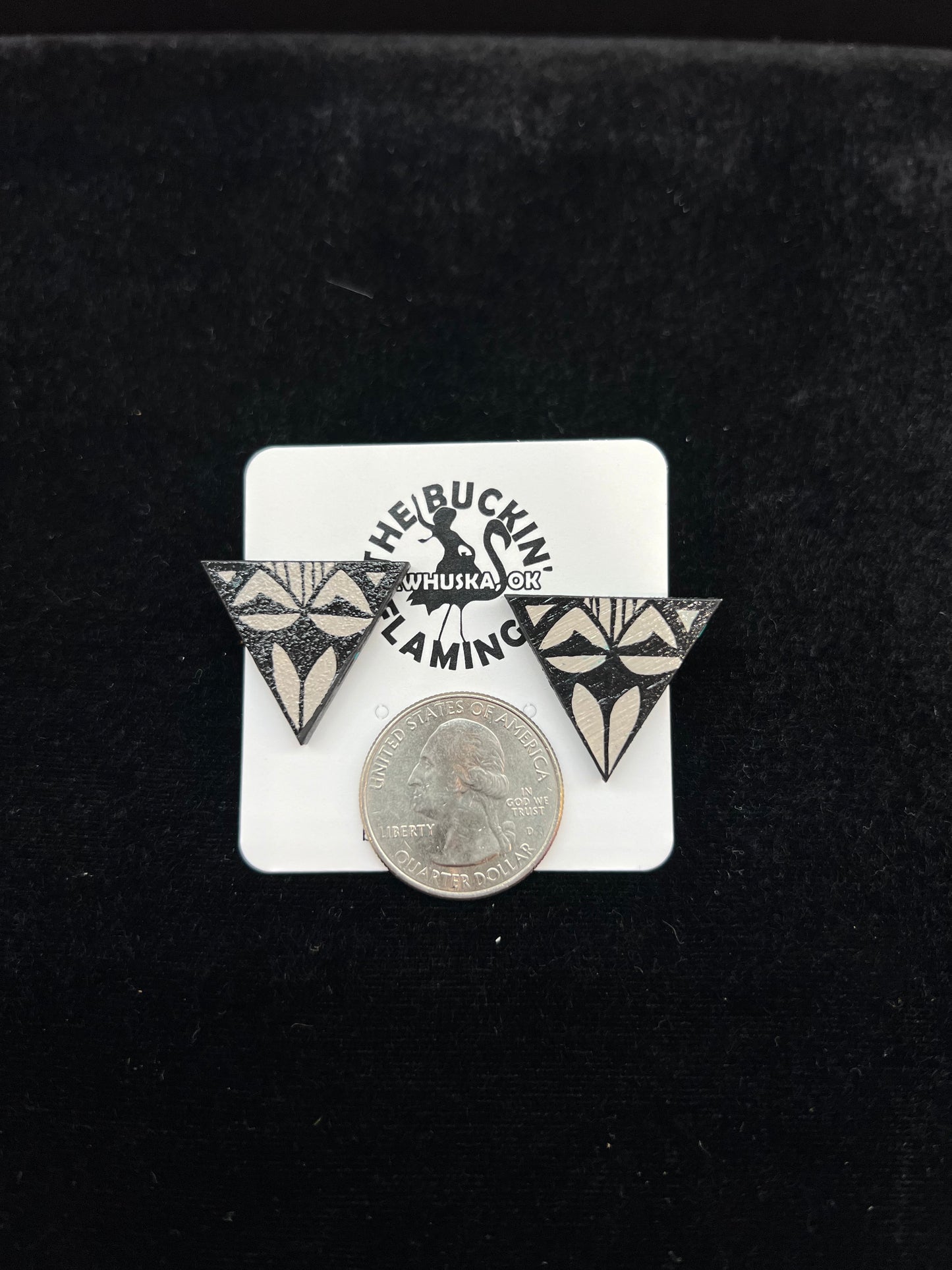 Hand cut & hand painted Wooden Triangle Earrings by Micah Garcia, Santo Domingo