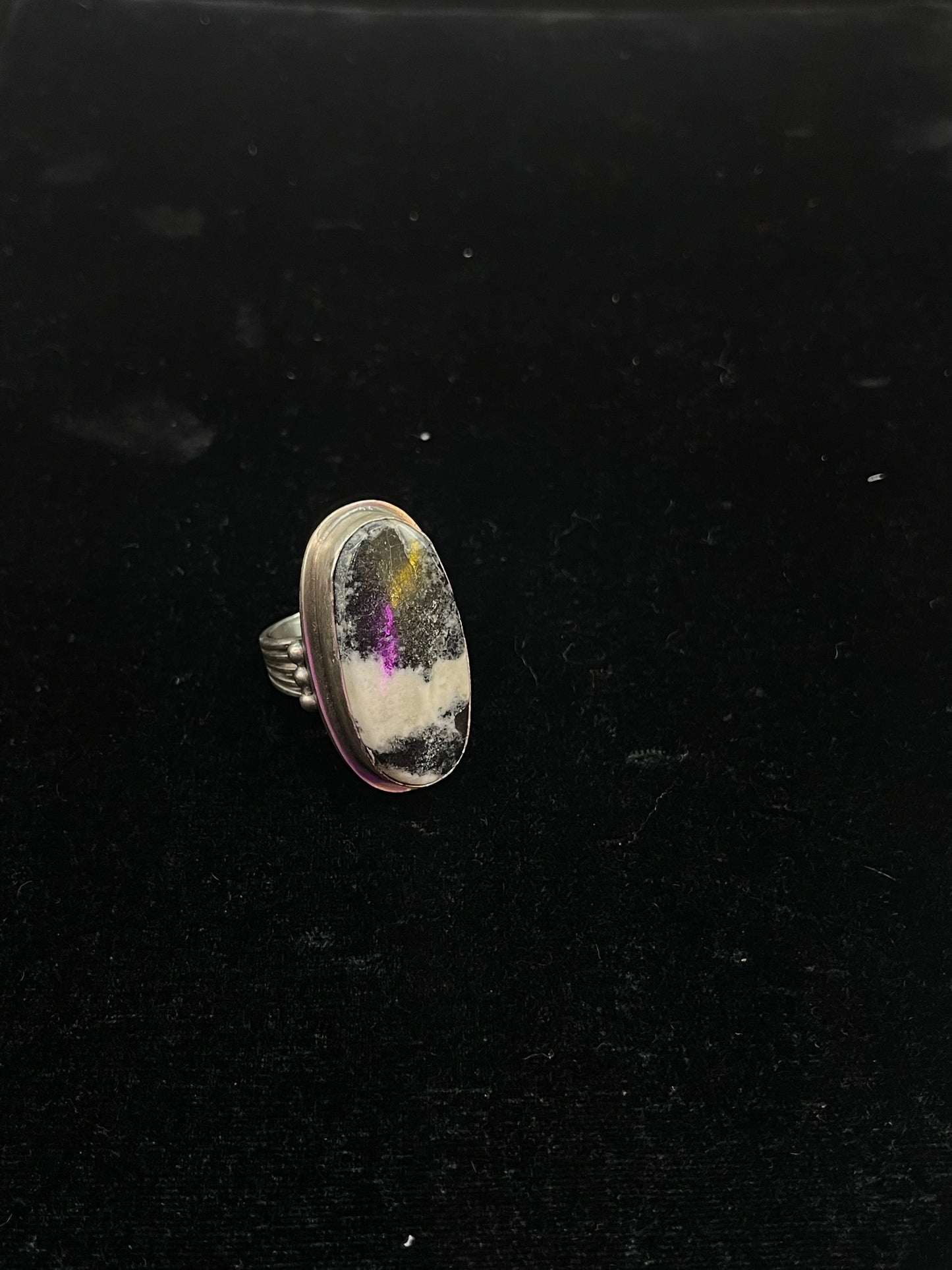 8.5 White Buffalo Ring by Calvin Delgarito, Navajo