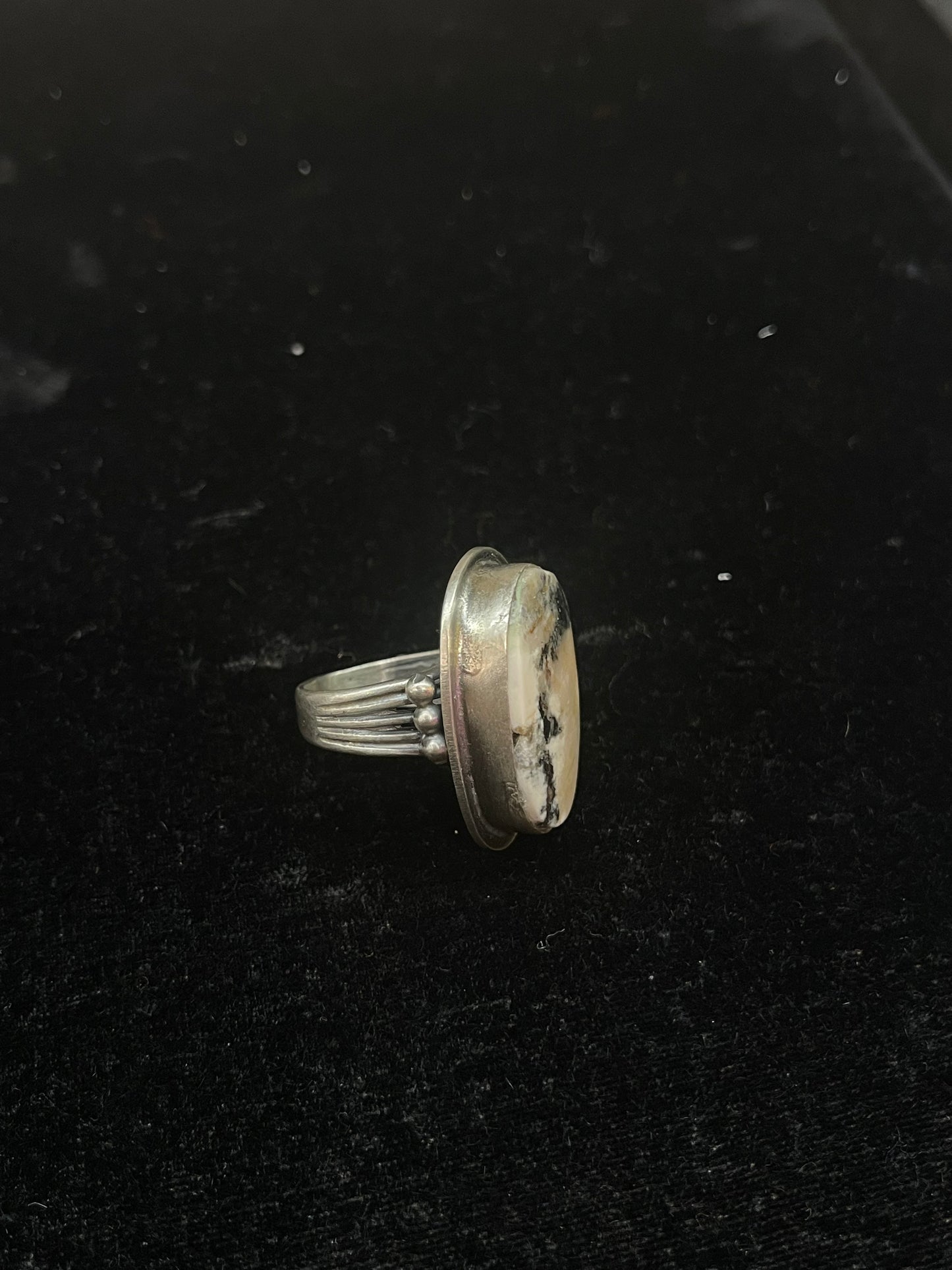 9.0 White Buffalo Ring by Calvin Delgarito, Navajo