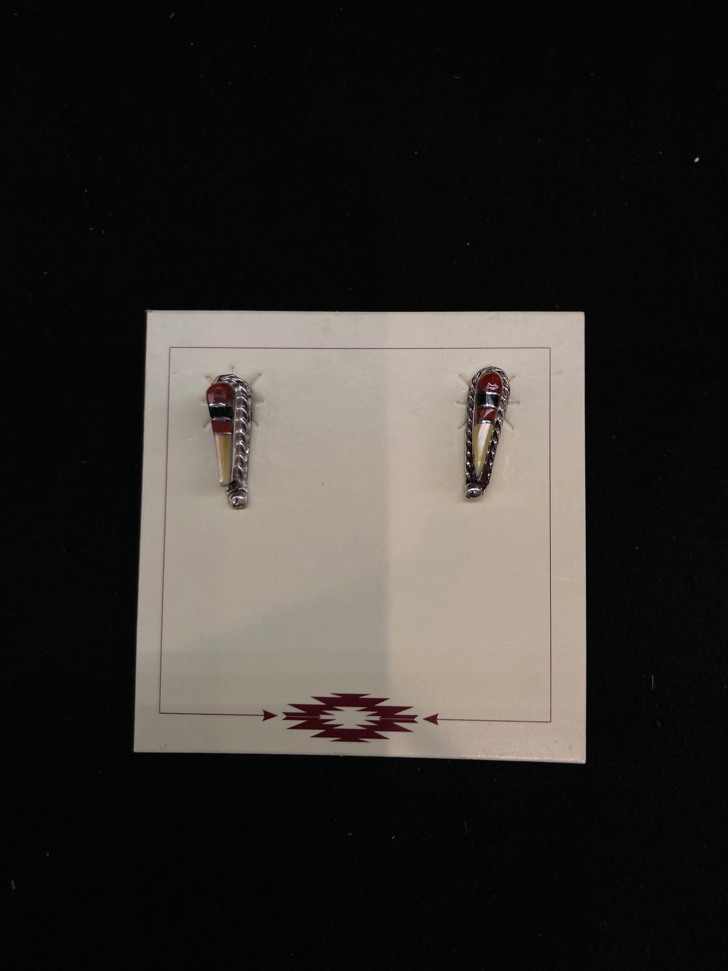 Multi Stone Inlay Teardrop Post Earrings by Willie Gia, Zuni