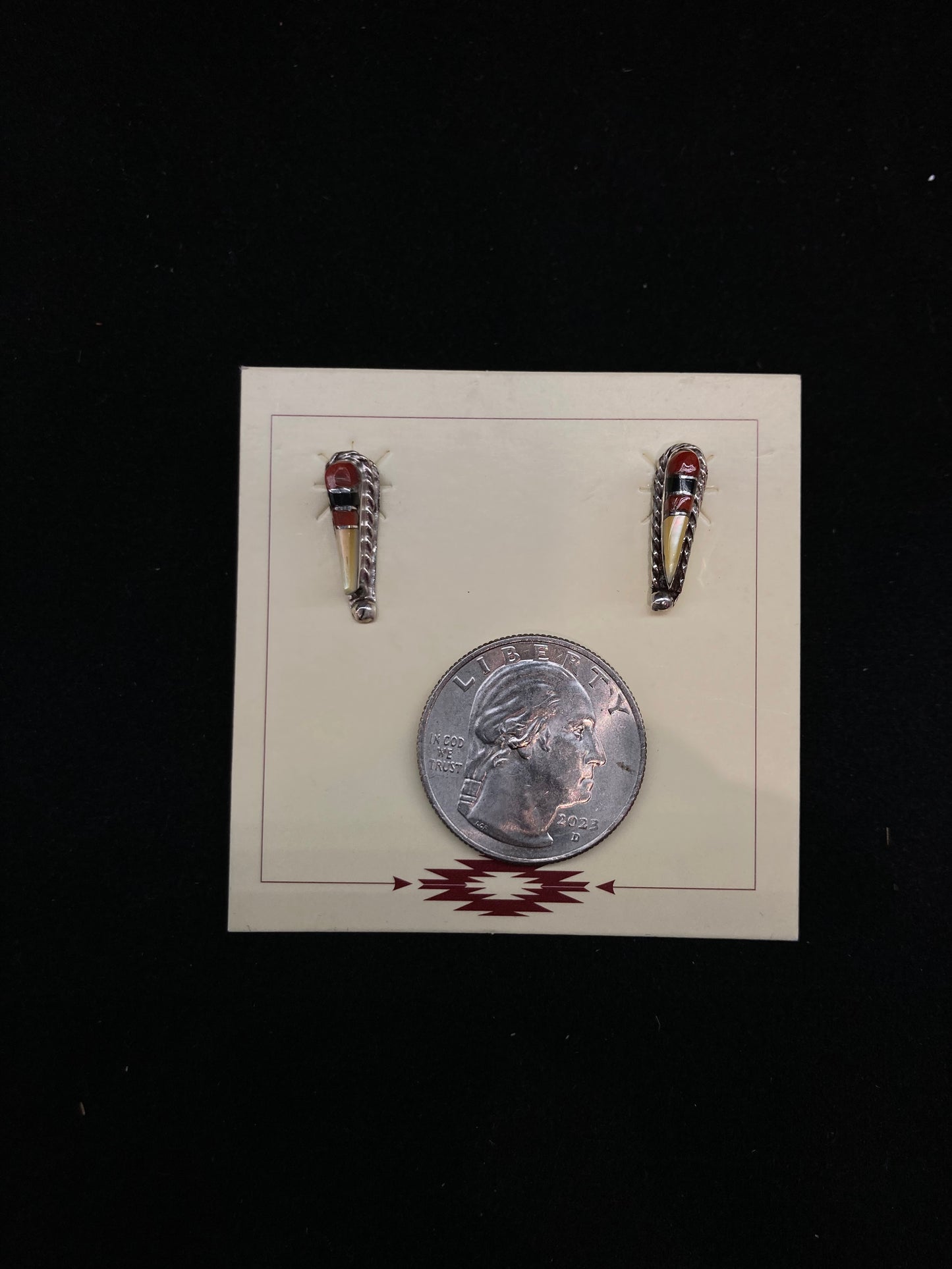 Multi Stone Inlay Teardrop Post Earrings by Willie Gia, Zuni
