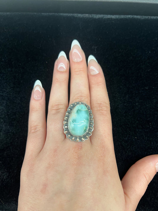 Larimar Ring by Ned Nez, Navajo made (Size 8.5)