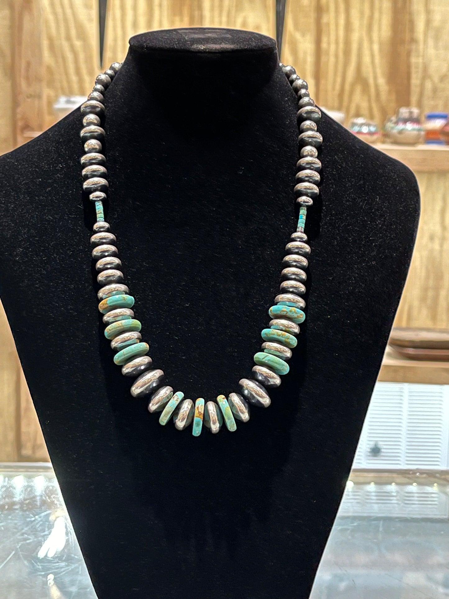 18" 5mm-16mm Handmade Navajo Pearls and Royston Turquoise Necklace