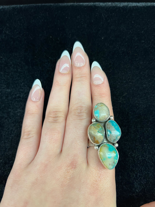 Adjustable Kingman Turquoise Ring by Zia (Fits sizes 5.0-12.0)