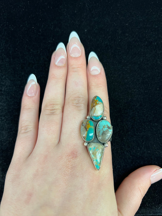 Adjustable Kingman Turquoise Ring by Zia (Fits sizes 5.0-12.0)