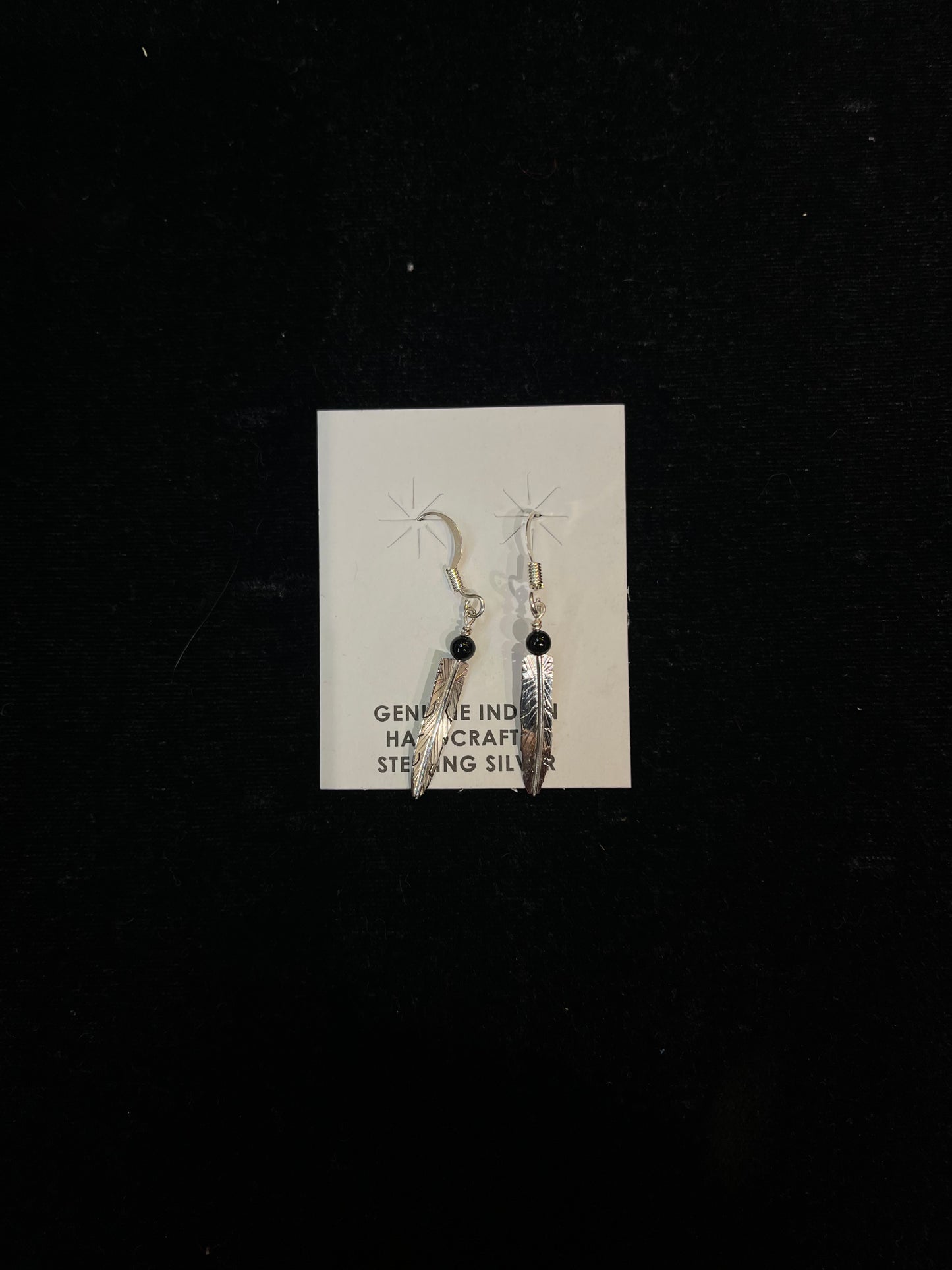 Black Onyx Feather Dangle Earrings