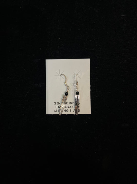Black Onyx Feather Dangle Earrings
