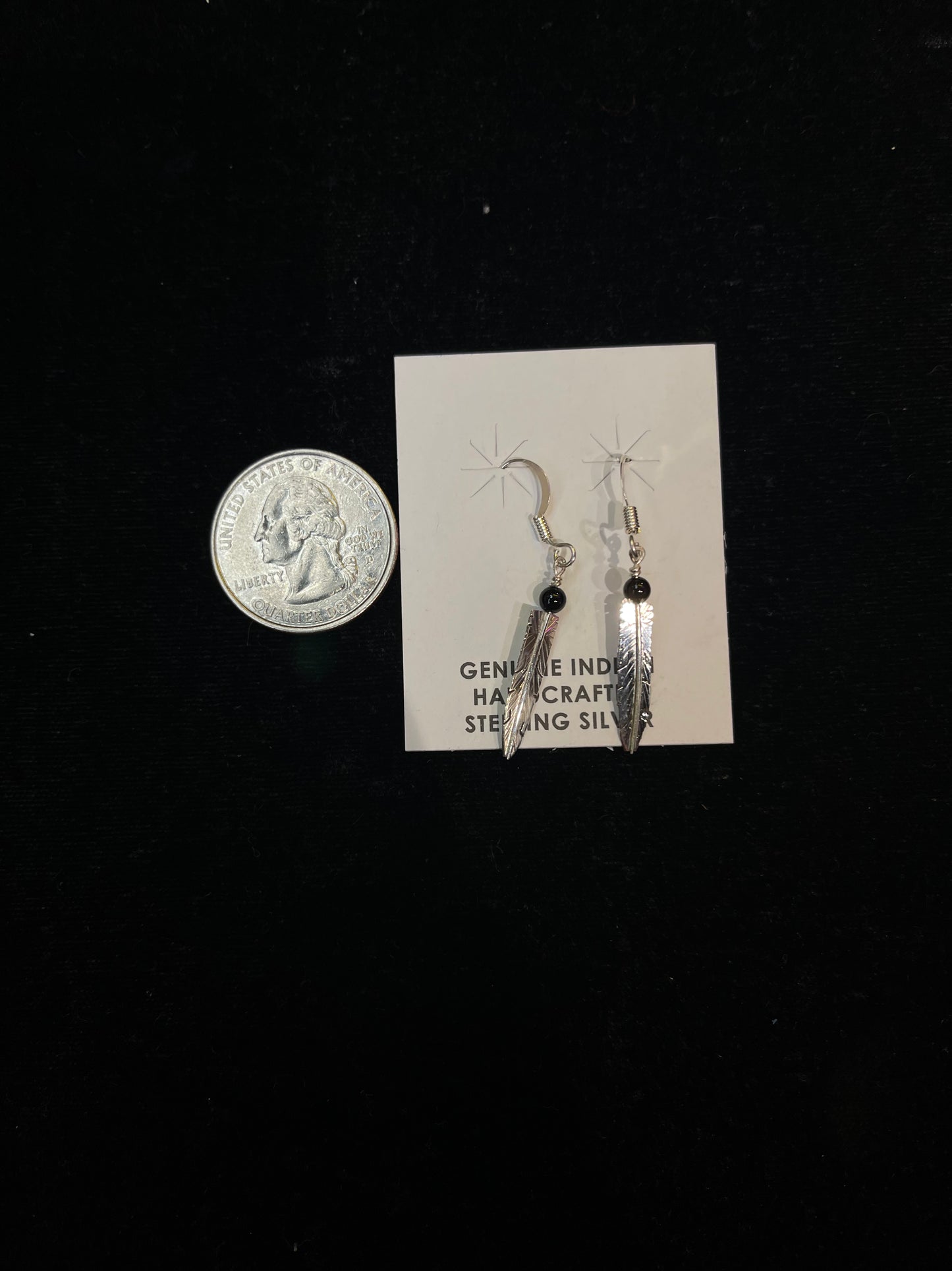 Black Onyx Feather Dangle Earrings