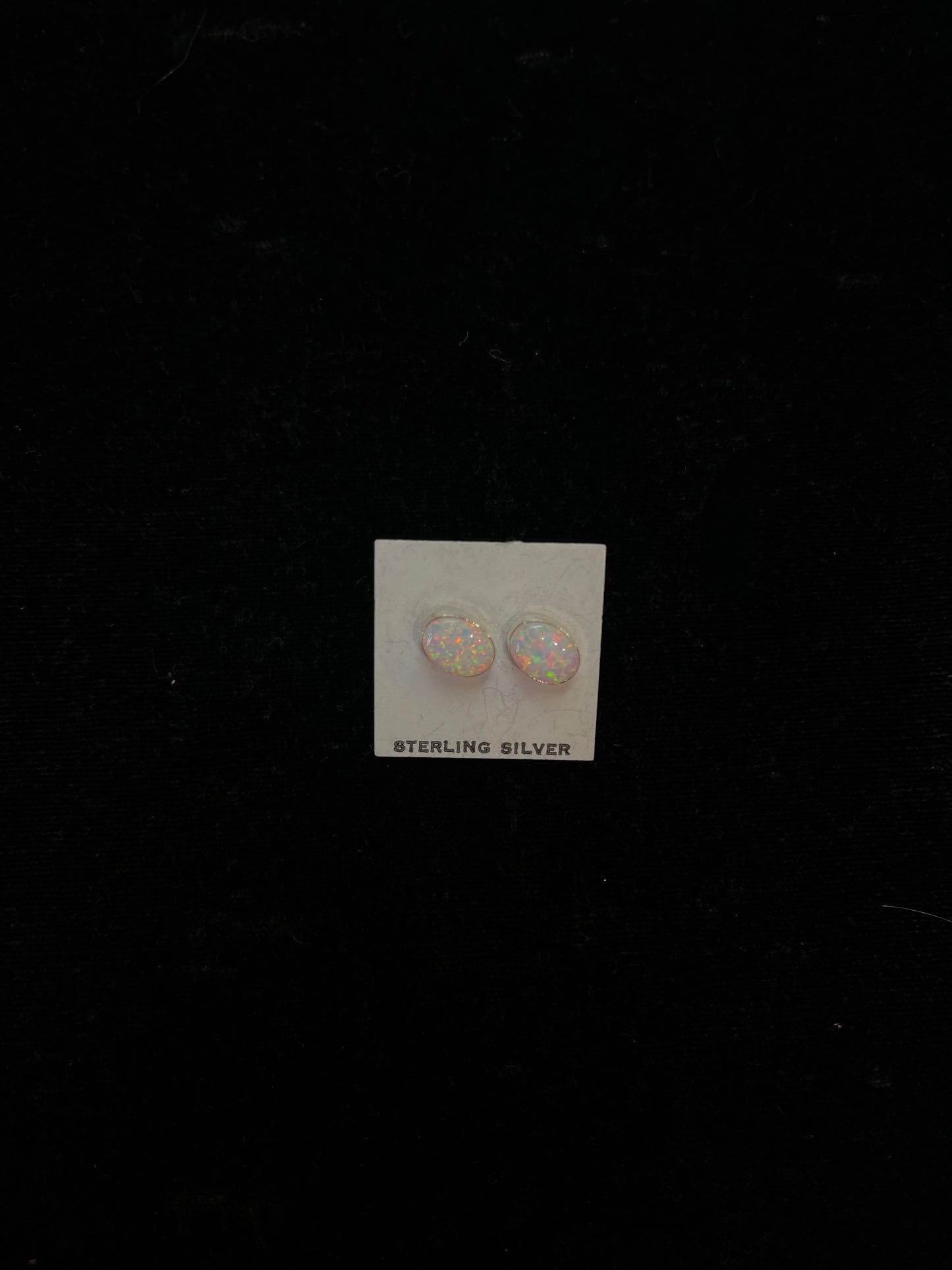 White Opal Oval Post Earrings