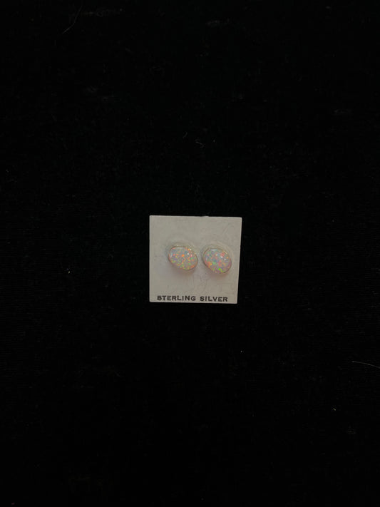 White Opal Oval Post Earrings