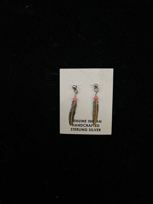 Pink Feather Dangle Earrings