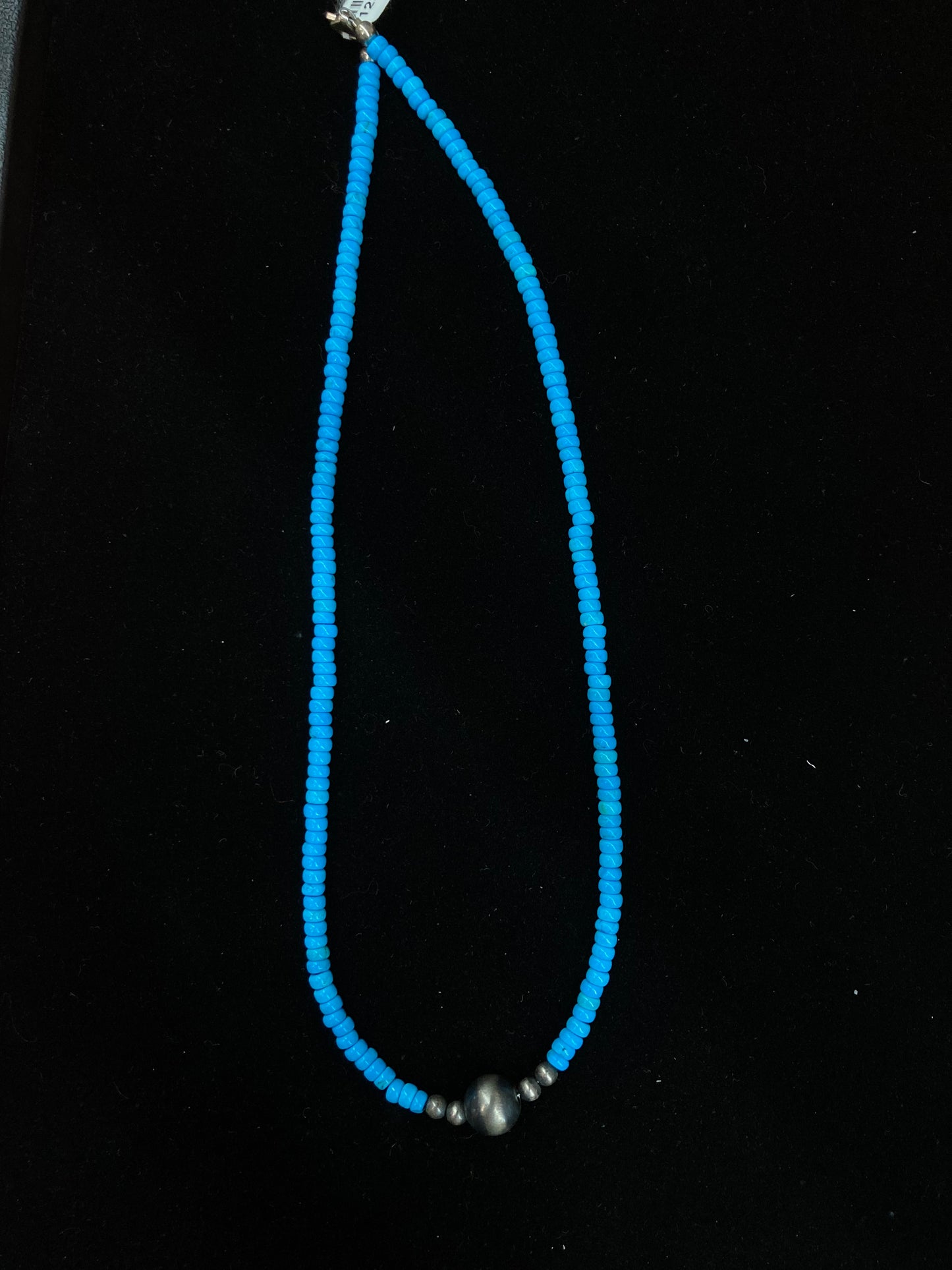 18" Bright Blue Turquoise Necklace with Navajo Pearls