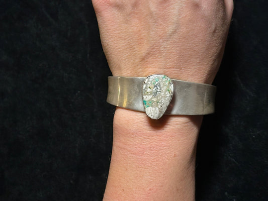 6”-7” Cuff with Dry Creek Turquoise Stone by Russell Sam, Navajo