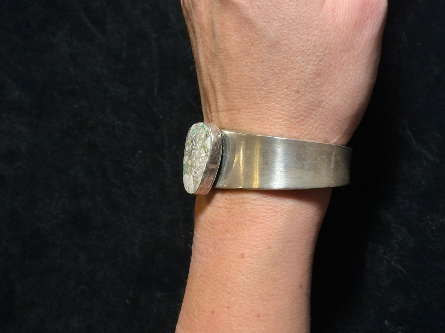 6”-7” Cuff with Dry Creek Turquoise Stone by Russell Sam, Navajo