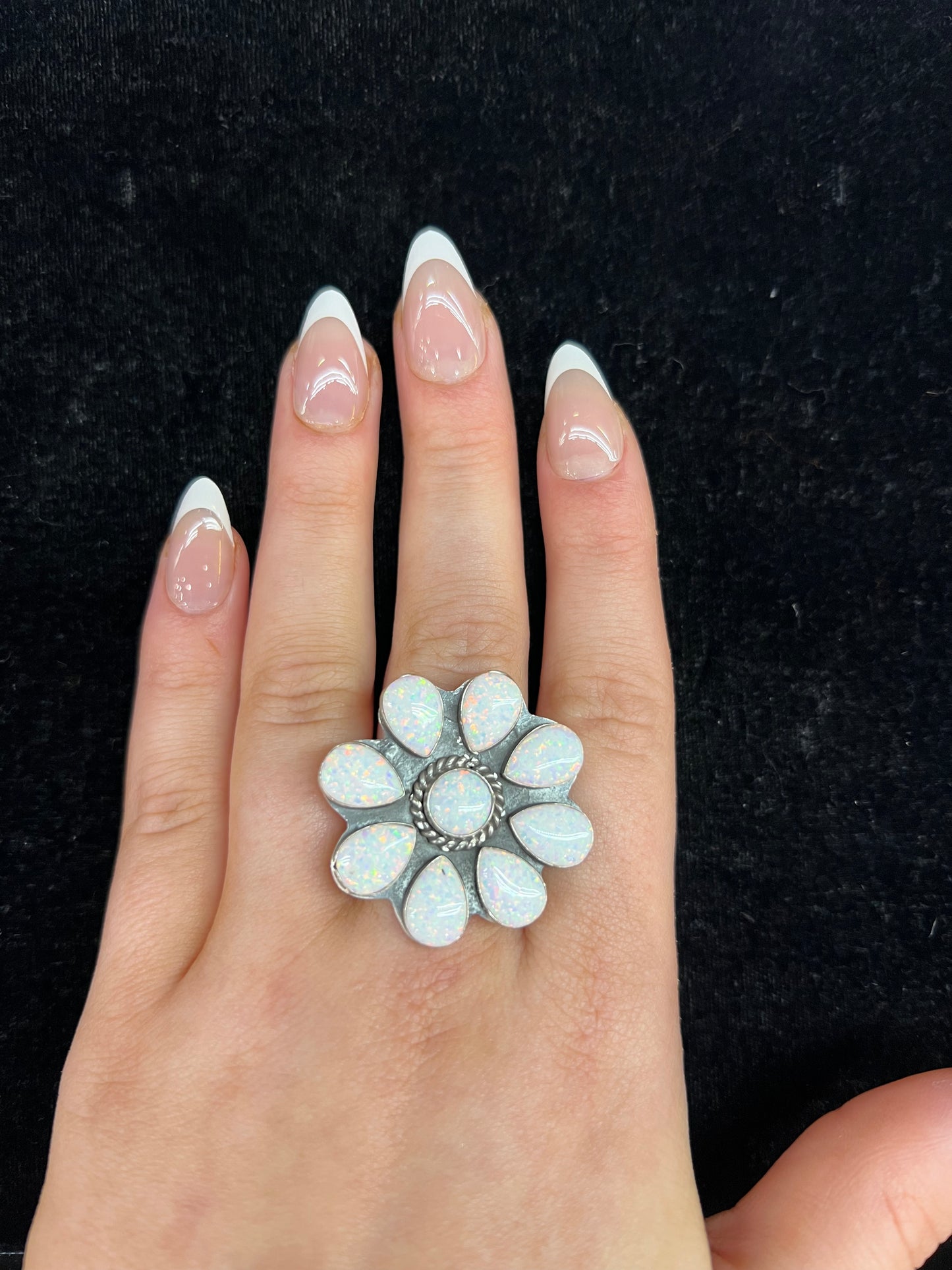 Adjustable White Opal Cluster Ring (Fits sizes 5.0-12.0)