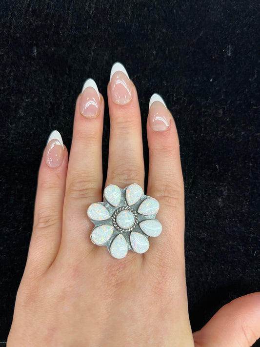 Adjustable White Opal Cluster Ring (Fits sizes 5.0-12.0)