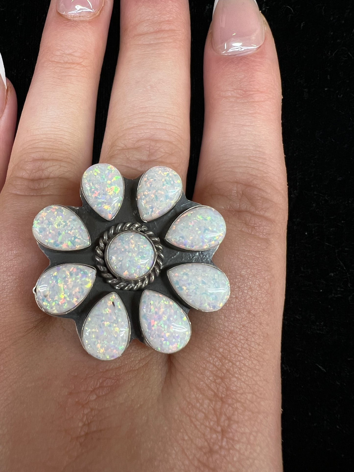 Adjustable White Opal Cluster Ring (Fits sizes 5.0-12.0)