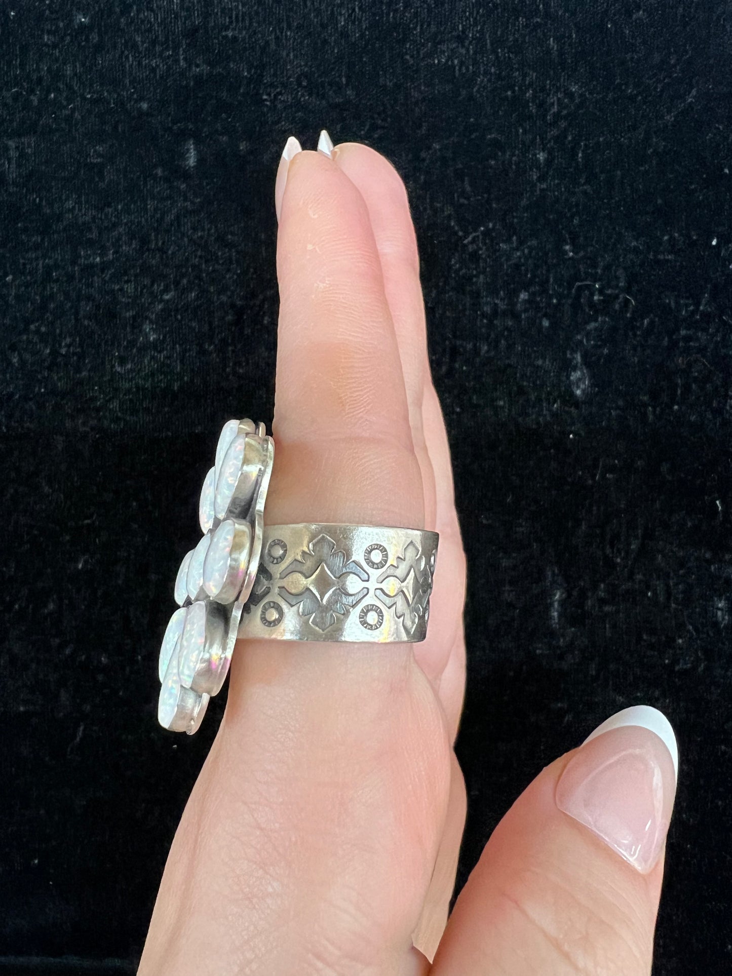 Adjustable White Opal Cluster Ring (Fits sizes 5.0-12.0)