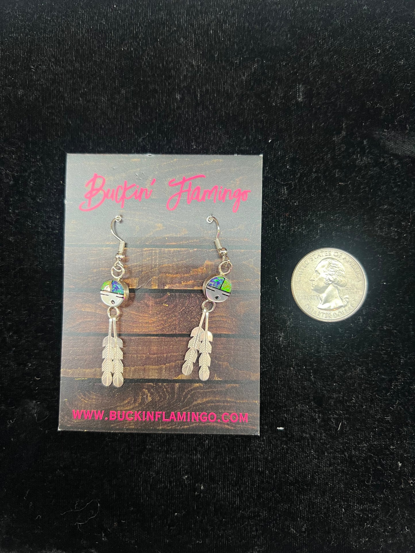 Blue and Green Opal and Feather Dangle Earrings