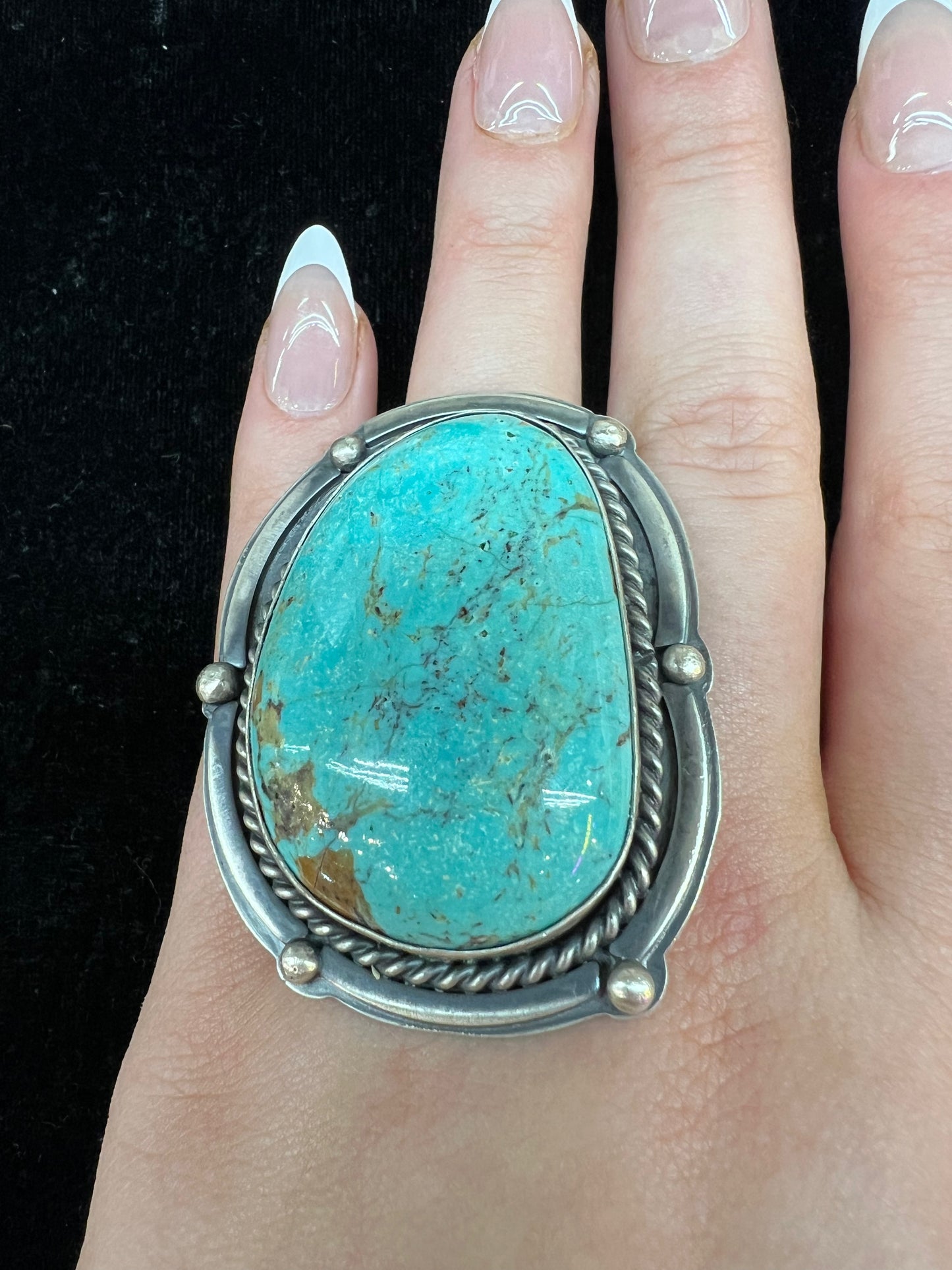 Adjustable Kingman Stone and Sterling Silver Ring by Steven Nez, Navajo