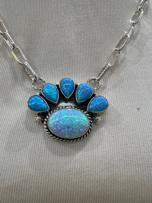 21" Blue Opal Cluster Necklace