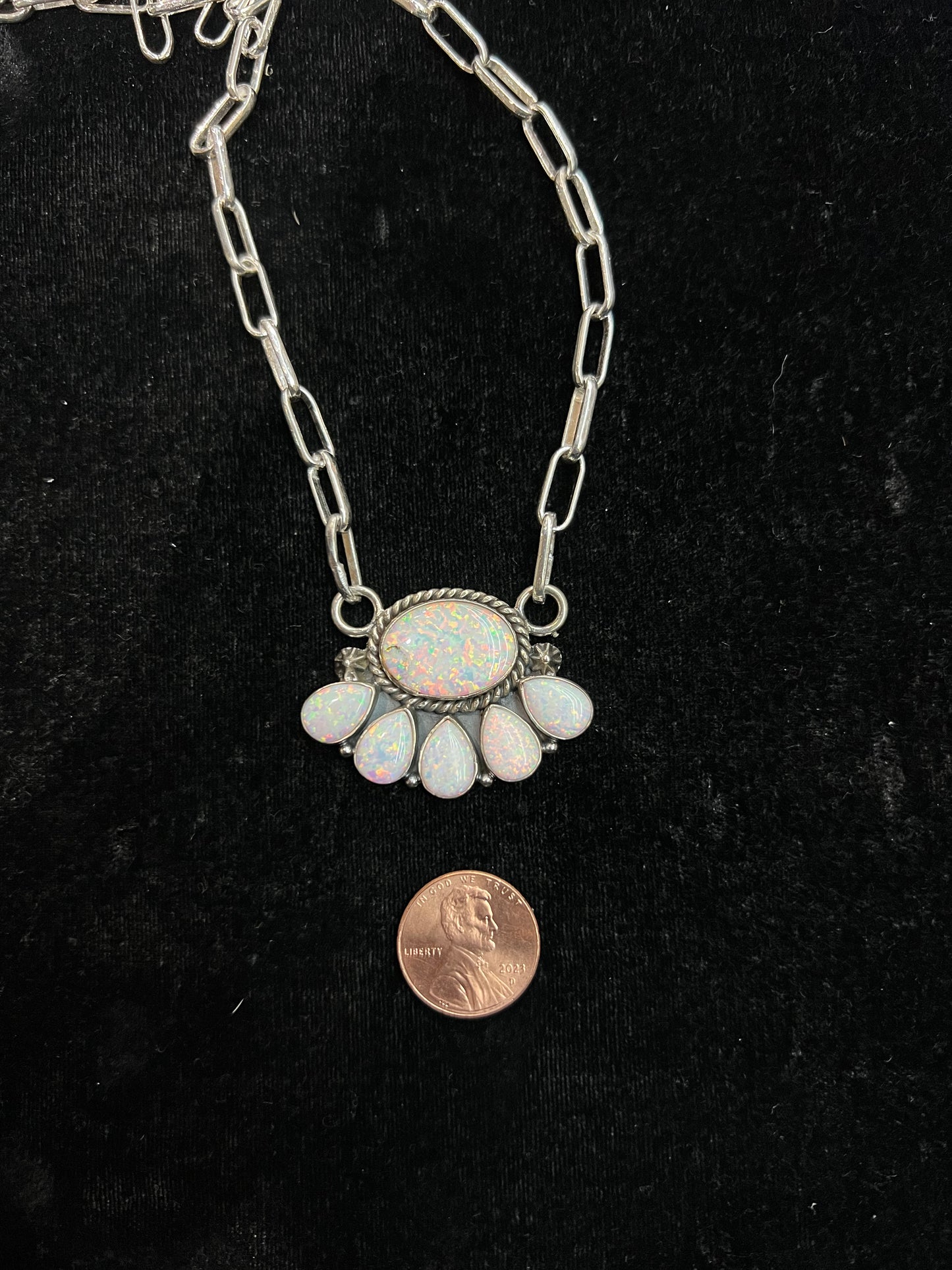 21" White Opal Cluster Necklace