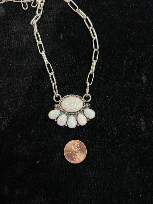 21" White Opal Cluster Necklace