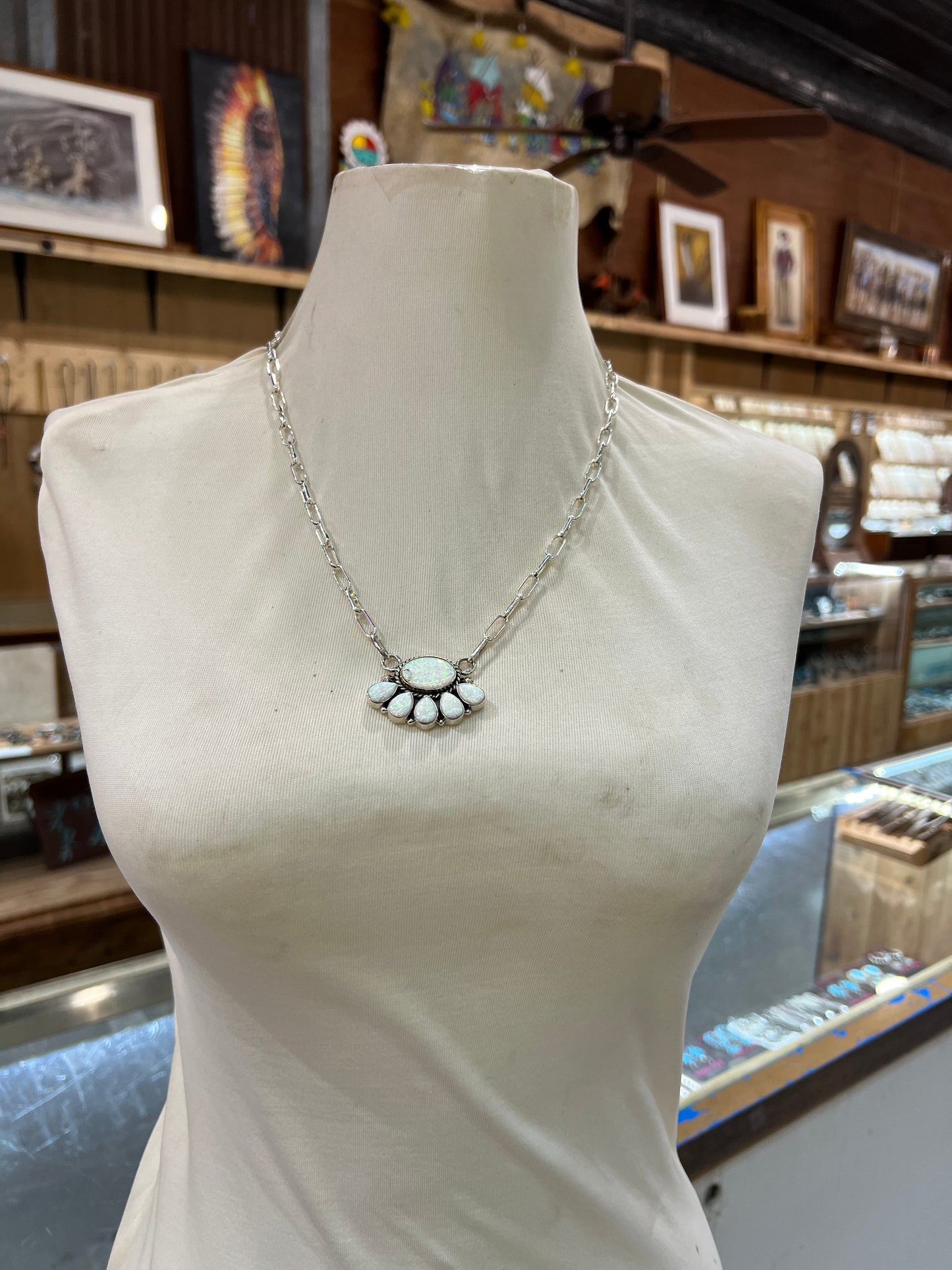 21" White Opal Cluster Necklace